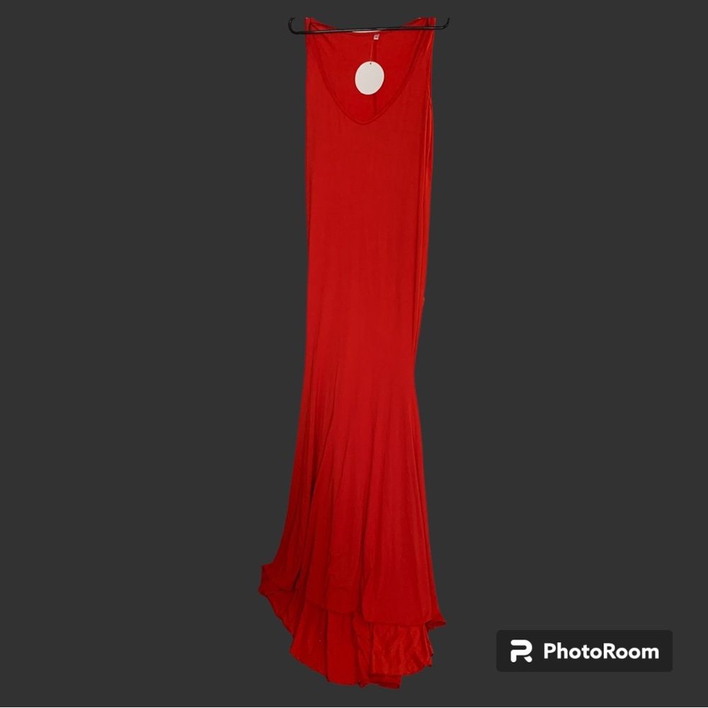 DRESS BRIGHT RED EXTRA LARGE EXTRA LONG SLEEVELESS HI-LOW BRAND NEW VERY SOFT - Picture 2 of 5